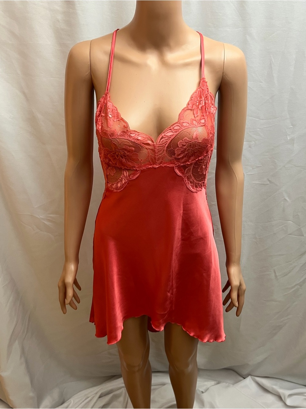 Frederick’s of Hollywood Pink Satin Lace Babydoll Lingerie Slip Dress S